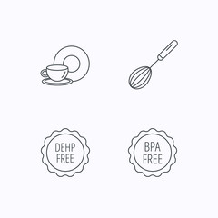 Food and drink, whisk and BPA free icons.