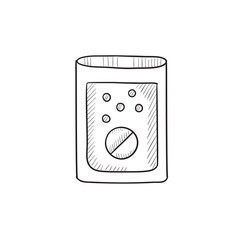 Tablet into glass of water sketch icon.