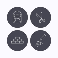 Spatula, scissors and bucket of paint icons.