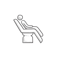 Man sitting on dental chair sketch icon.