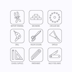 Paper knife, spatula and scissors icons.