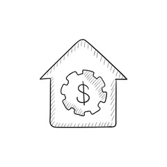 House with dollar symbol sketch icon.