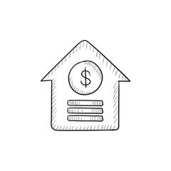 House with dollar symbol sketch icon.