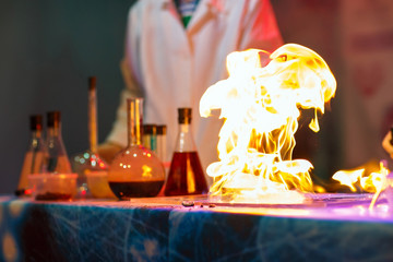 Experiments in a chemistry lab. The explosion in the laboratory.