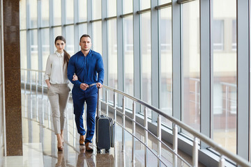 Couple in love on vacation. Couple standing in the airport.