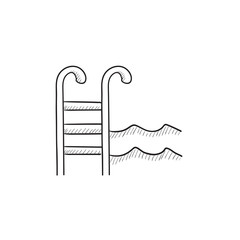 Swimming pool with ladder sketch icon.