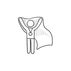 Medalist standing with flag sketch icon.