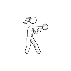 Female boxer sketch icon.