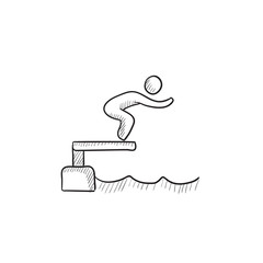 Swimmer jumping in pool sketch icon.