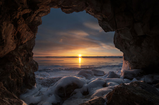 Sunrise In Ice Cave, Lake Baikal, Russia