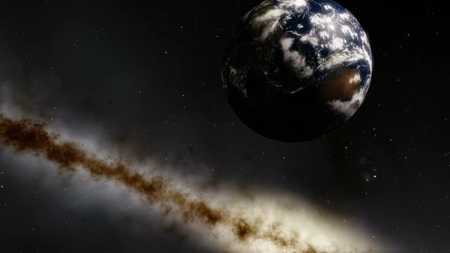 A timelapse animation of a revolving Milky Way and planet Earth

