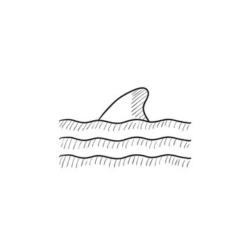 Dorsal shark fin above water sketch icon