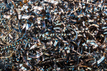 Closeup twisted spiral steel shavings