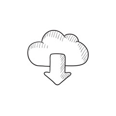 Cloud with arrow down sketch icon.
