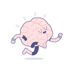 Train your brain series - the flat outlined vector illustration of training brain activity, running. Part of a Brain collection.
