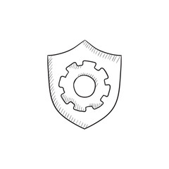 Shield with gear sketch icon.