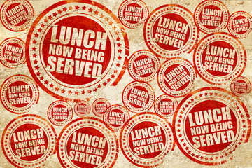 Obraz premium lunch served, red stamp on a grunge paper texture