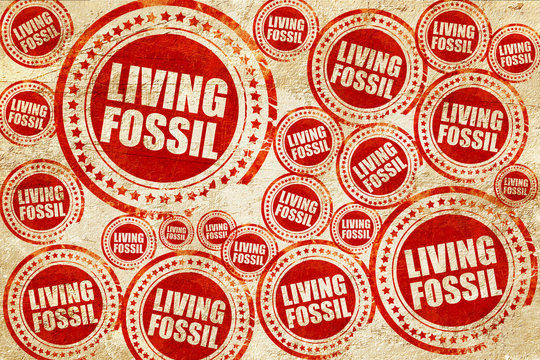 living fossil, red stamp on a grunge paper texture