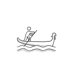 Sailor rowing boat sketch icon.