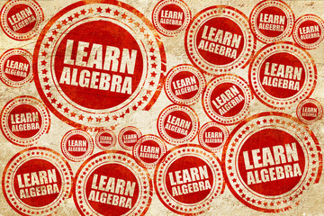 learn algebra, red stamp on a grunge paper texture
