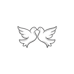 Fototapeta na wymiar Wedding doves sketch icon.