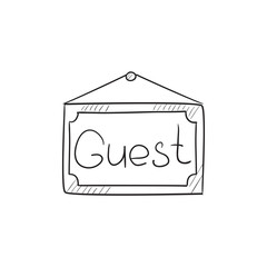 Hanging board with word guest sketch icon
