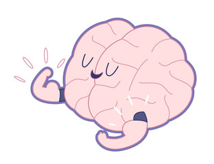 Champion the brain showing it s biceps flat outlined cartoon illustration - train your brain series. Part of the Brain collection.