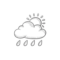 Cloud with rain and sun sketch icon.