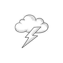 Cloud and lightning bolt sketch icon.