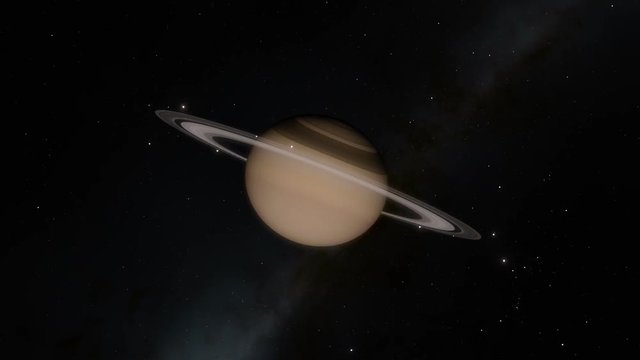 Timelapse animation showing planet Saturn and a flyby through its famous rings
