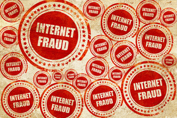 Obraz premium Internet fraud background, red stamp on a grunge paper texture