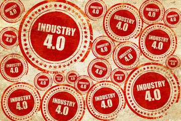 industry 4.0, red stamp on a grunge paper texture