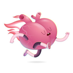 My heart burns for you - a vector cartoon illustration of a running burning heart. Part of Brain collection.