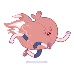 My heart burns for you - a vector  cartoon outlined illustration of a running burning heart. Part of Brain collection.