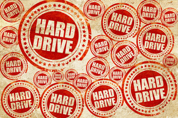 harddrive, red stamp on a grunge paper texture