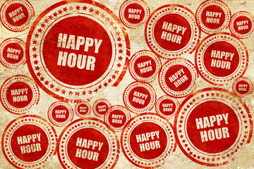 happy hour, red stamp on a grunge paper texture
