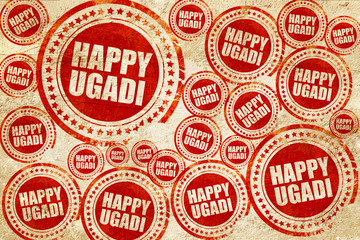 happy ugadi, red stamp on a grunge paper texture