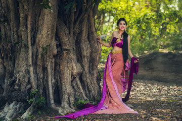 Beautiful Thai girl in Thai traditional costume