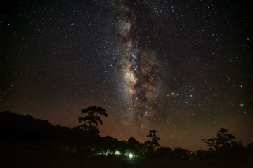 Milky Way and Silhouette of Tree with cloud.Long exposure photog