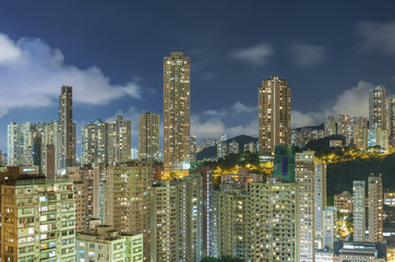 Fototapeta na wymiar Panorama Skyline of Hong Kong City at night