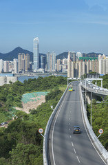 Fototapeta na wymiar Highway and City Skyline in Hong Kong