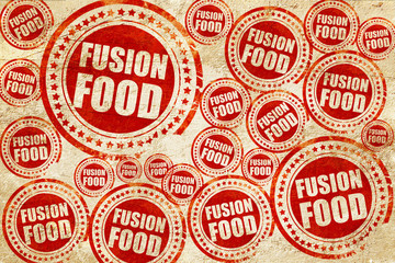 Fototapeta na wymiar fusion food, red stamp on a grunge paper texture