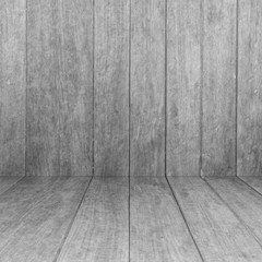 Perspective white wooden floor with wood panel background