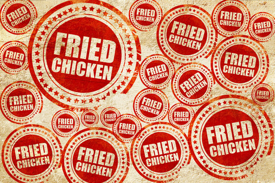 Fried Chicken, Red Stamp On A Grunge Paper Texture