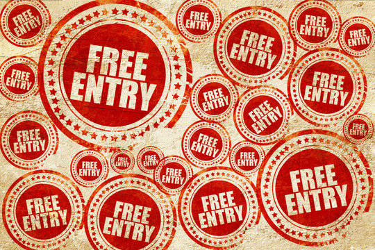 free entry, red stamp on a grunge paper texture