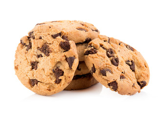 Chocolate chip cookie on white background