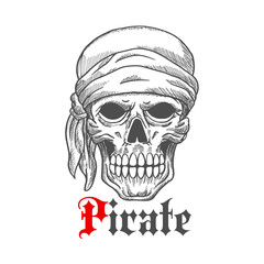 Pirate sailor skull in bandana sketch symbol