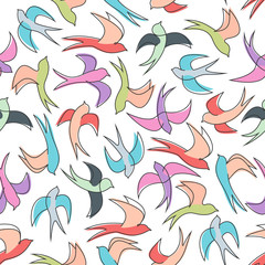 Flying swallows seamless pattern background