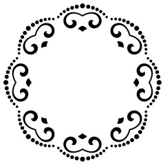 Oriental round frame with arabesques and floral elements. Fine black and white greeting card