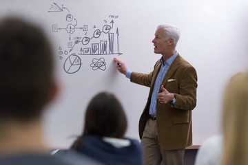 teacher with a group of students in classroom